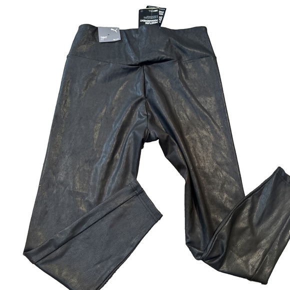 Womens Large 7/8 Puma Tight Fit High Waist Leggings Running Training Pants Black - Picture 2 of 6